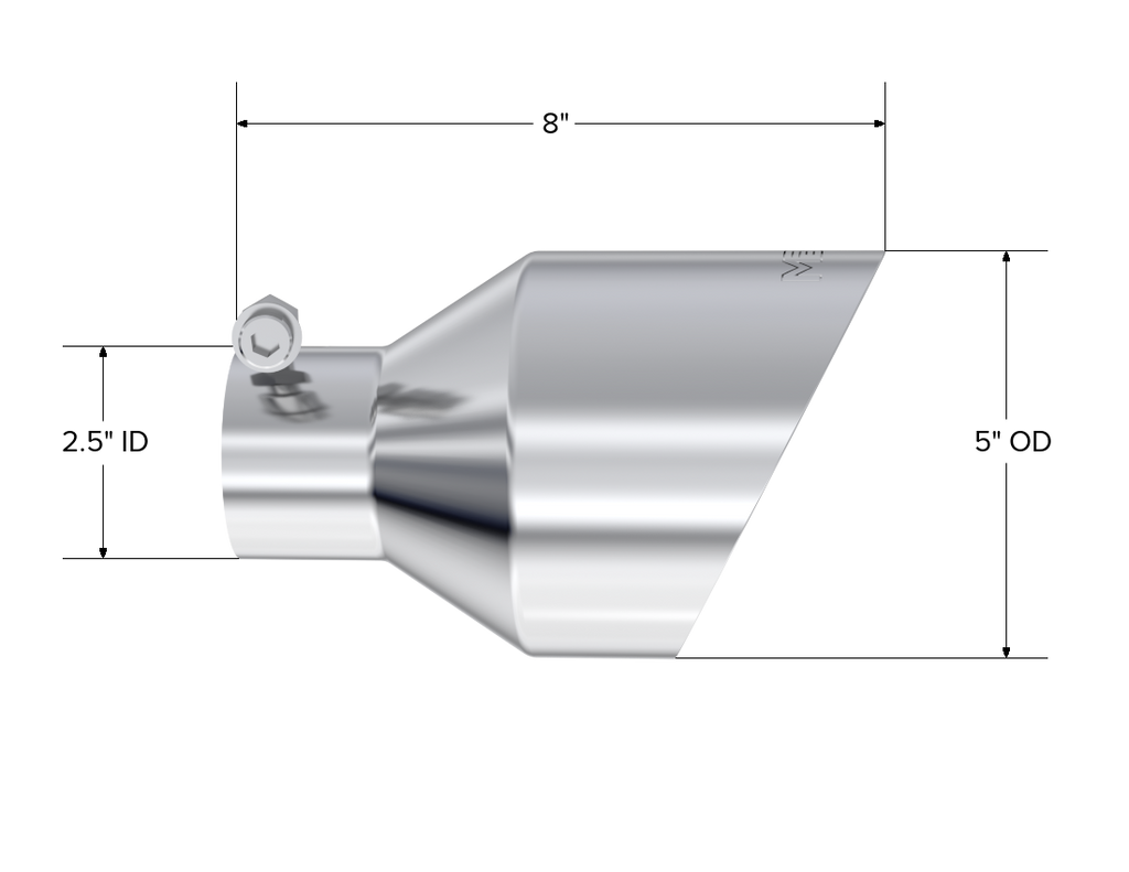 MBRP T304 SS Tip 2.5in ID, 5in OD Out, 8in Length, Angle Cut, Dual Wall (T5203)