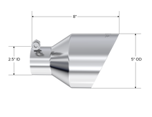 Load image into Gallery viewer, MBRP T304 SS Tip 2.5in ID, 5in OD Out, 8in Length, Angle Cut, Dual Wall (T5203)