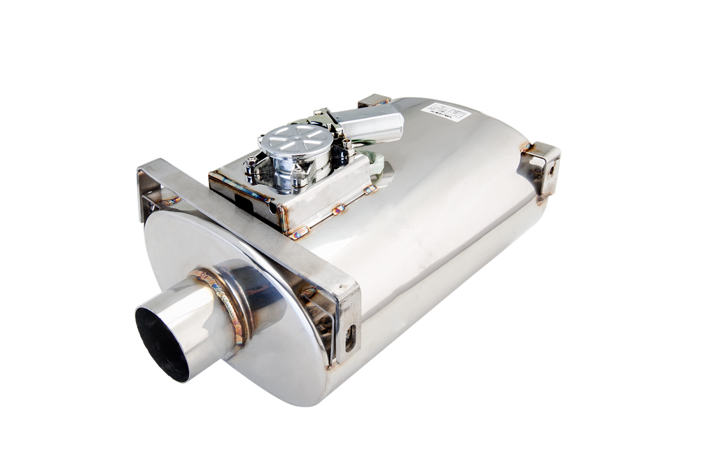 XFORCE Varex Oval Muffler8'x 5' (15'Long) 25' Inlet and Pipe Side, Short Flanged threaded, Side Bracket Front & Back No Tip (VMK20-250)