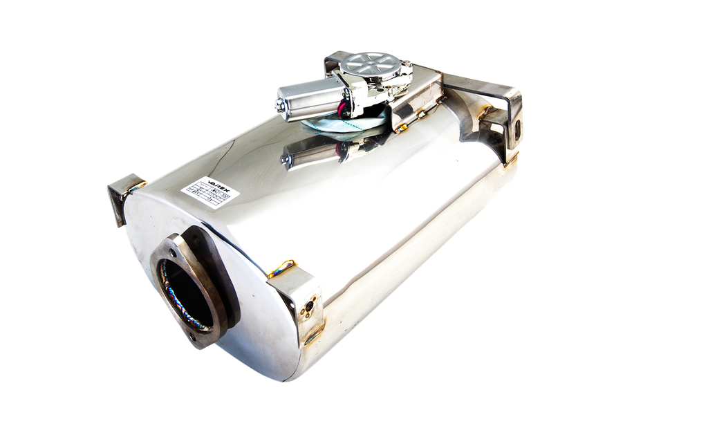 XFORCE Varex Oval Muffler8'x 5' (15'Long) 25' Inlet and Pipe Side, Short Flanged threaded, Side Bracket Front & Back No Tip (VMK20-250)