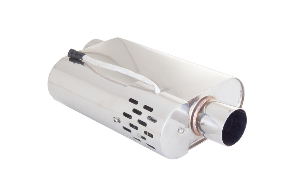 XFORCE Varex Muffler W/Hidden Motor, 3" Inlet/Outlet, Offset In /Center Out, 4" (H) X 95" (W)X13" (L) Oval Body (VMK52-300)