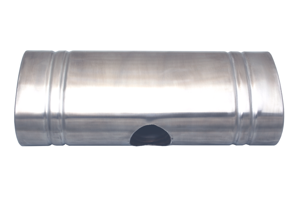XFORCE 304 SS Oval Muffler 8"x 5" x 24" East West 2.5" centre inlet dual 2.25" Outlet (VX9E-2425225)