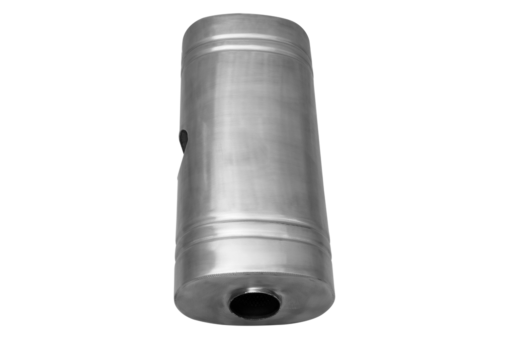 XFORCE 304 SS Oval Muffler 8"x 5" x 24" East West 2.5" centre inlet dual 2.25" Outlet (VX9E-2425225)