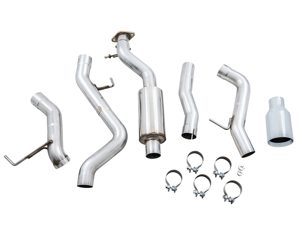 AWE Tuning 2021+ Ford Bronco 0FG Single Rear Exit Exhaust w/Chrome Silver Tip & Bash Guard (3015-22789)