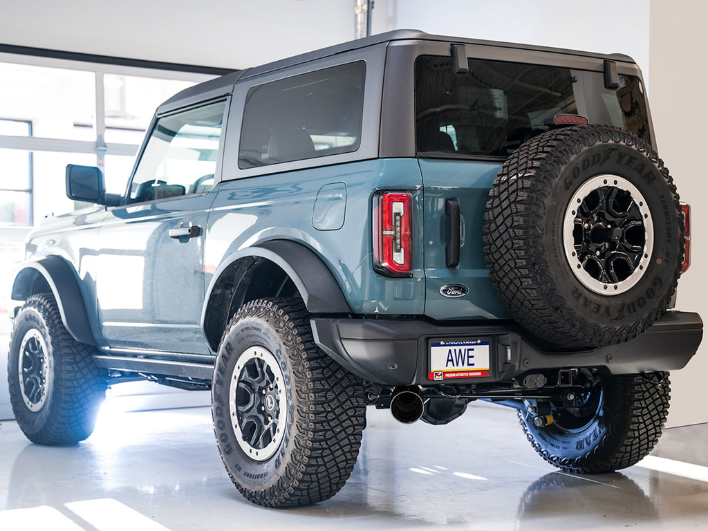 AWE Tuning 2021+ Ford Bronco 0FG Single Rear Exit Exhaust w/Diamond Black Tip & Bash Guard (3015-23789)