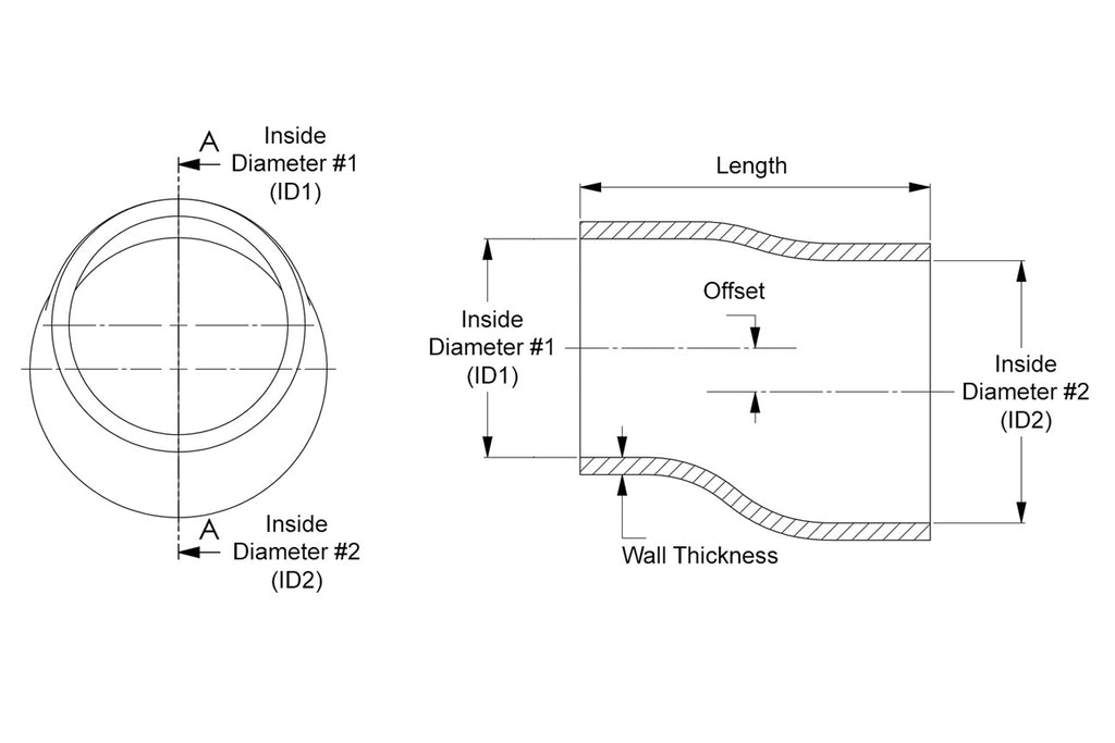 HPS Silicone Offset Reducing Coupler, 3-1/4" - 3-1/2" ID, 4" Length, Black (HTSOR-325-350-L4-BLK)